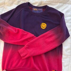 Aviator Nation hot pink and purple crewneck smiley sweatshirt